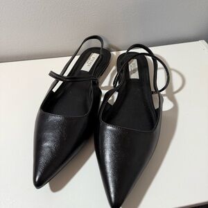 Pointed Black Leather Flats - Steven New York